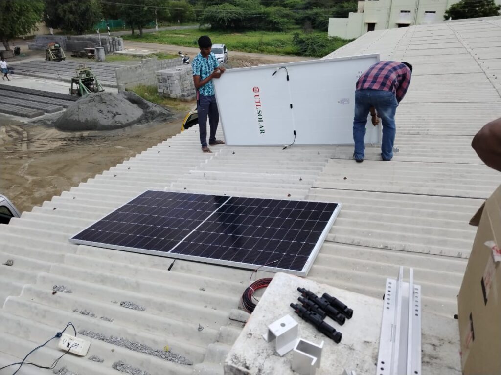 Commercial solar panel installation at factory