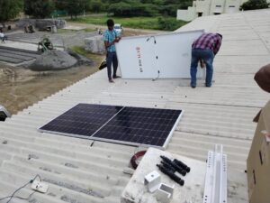 Commercial solar panel installation at factory
